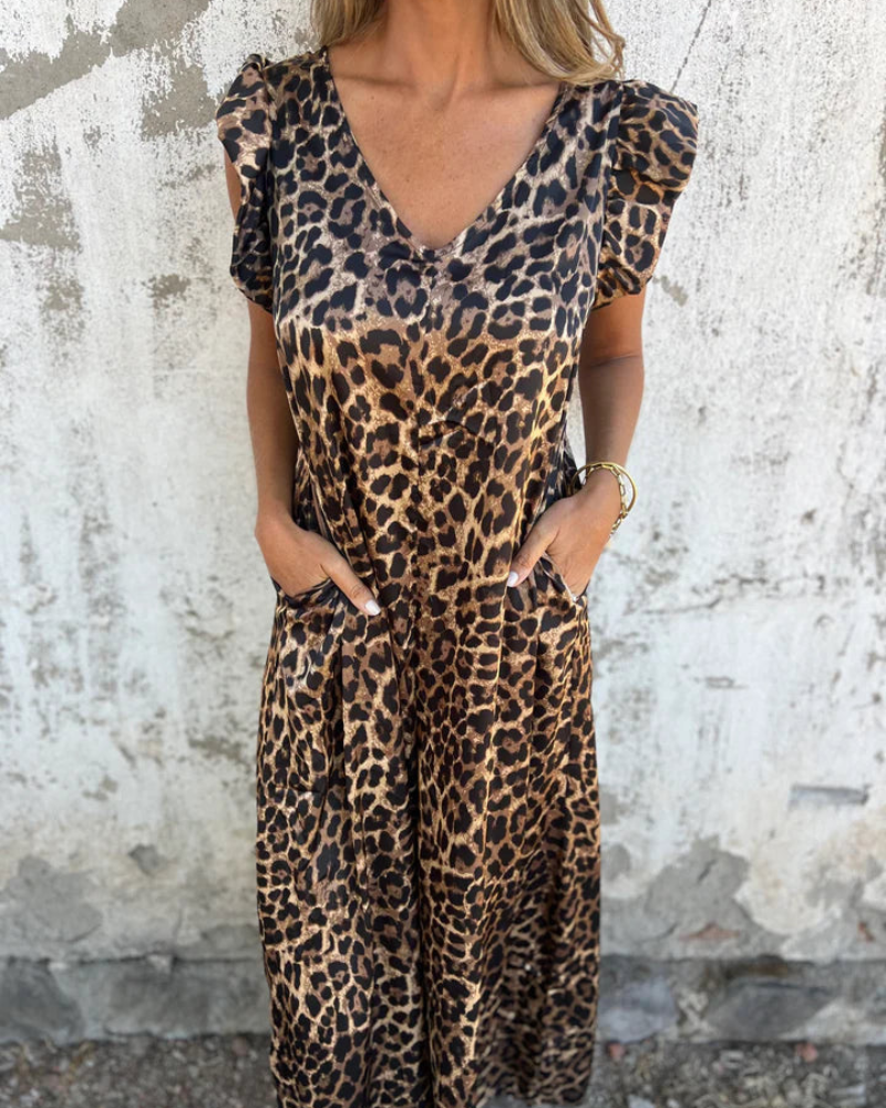 WILDLUX – Jumpsuit mit V-Ausschnitt und Leopardenmuster