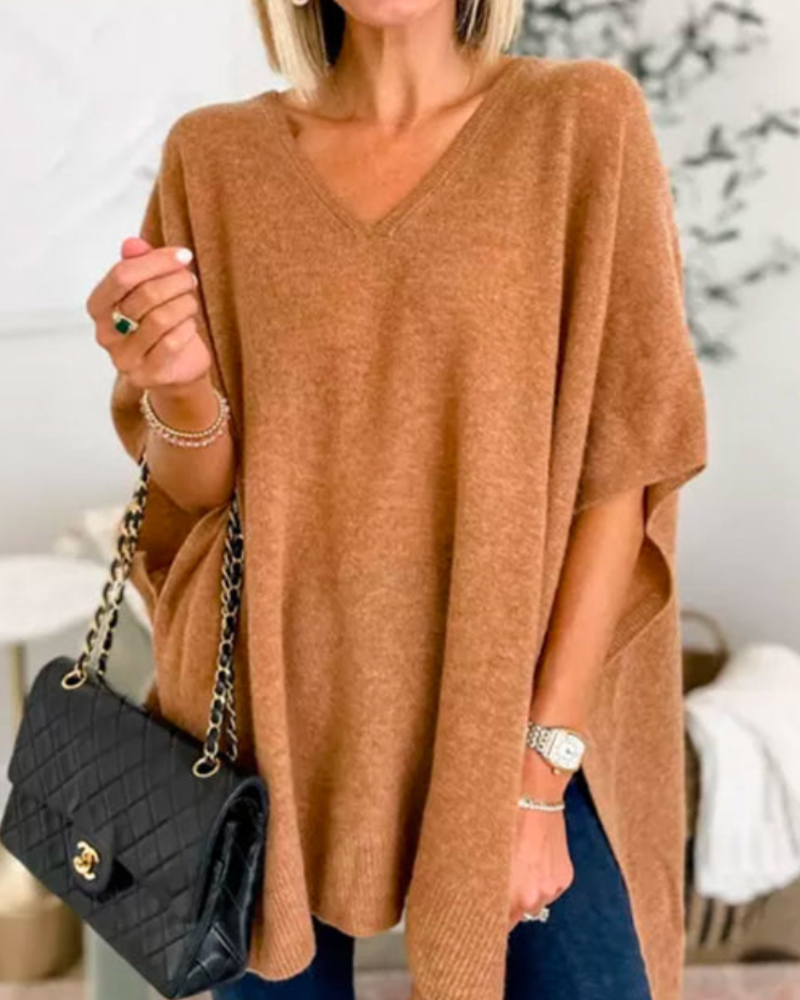 ERICA – Poncho-Pullover mit V-Ausschnitt und lockerer Passform