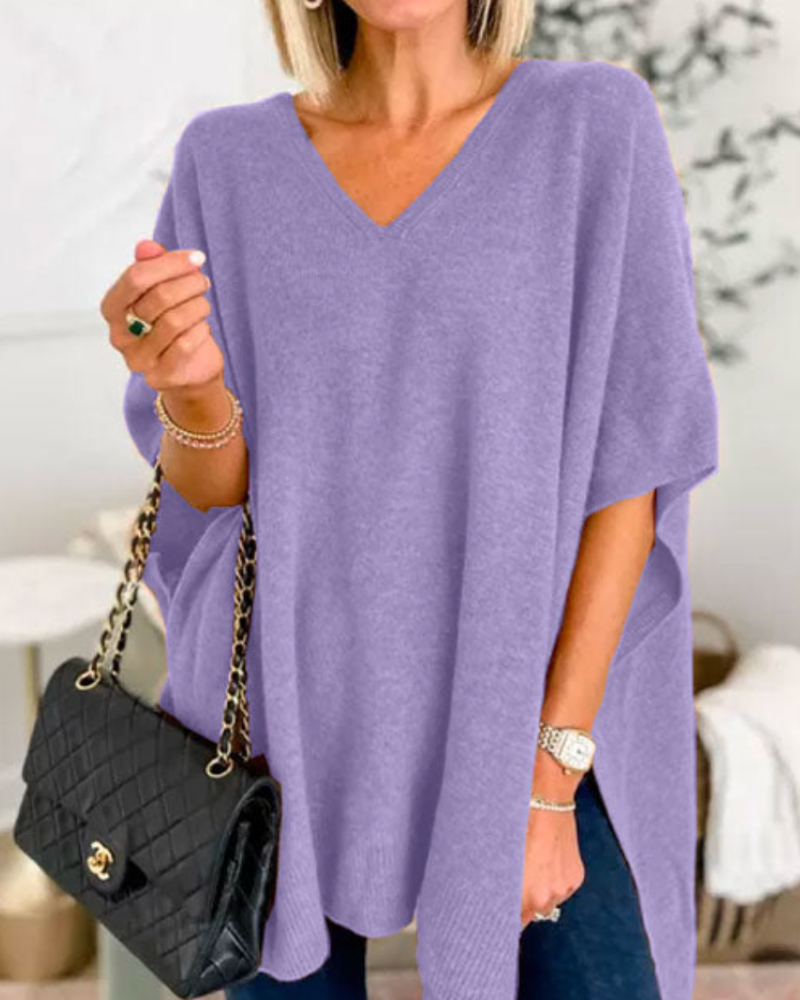 ERICA – Poncho-Pullover mit V-Ausschnitt und lockerer Passform