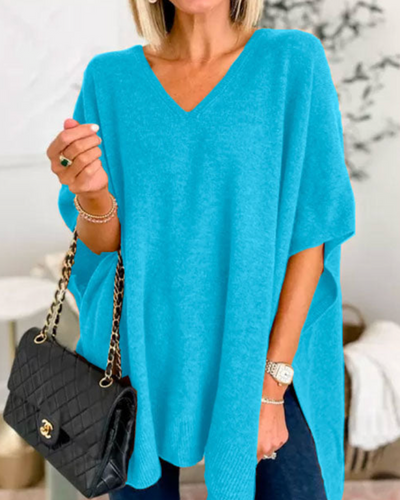 ERICA – Poncho-Pullover mit V-Ausschnitt und lockerer Passform