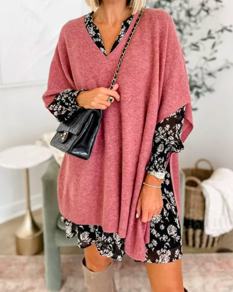 ERICA – Poncho-Pullover mit V-Ausschnitt und lockerer Passform