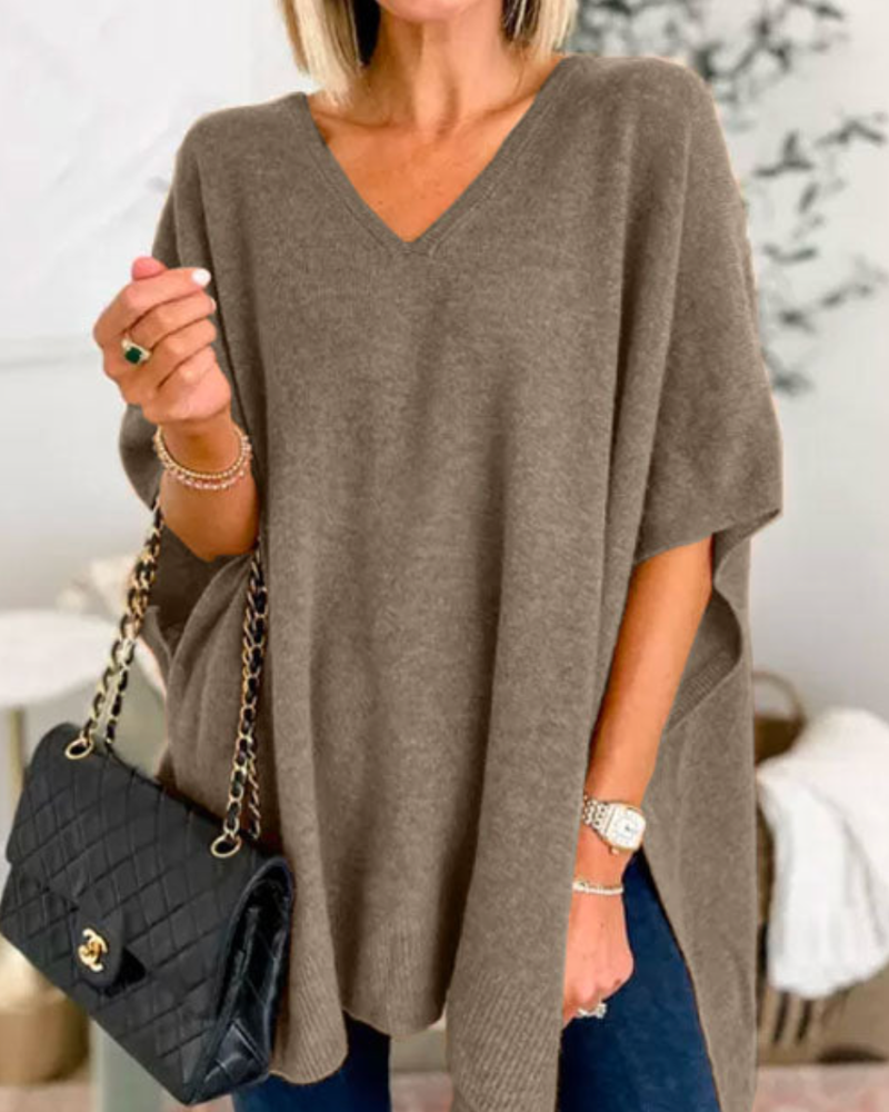 ERICA – Poncho-Pullover mit V-Ausschnitt und lockerer Passform