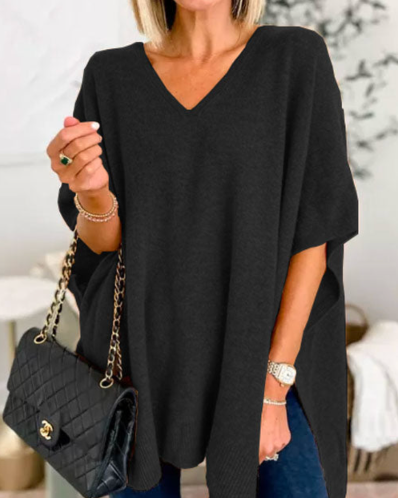 ERICA – Poncho-Pullover mit V-Ausschnitt und lockerer Passform